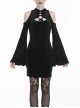 Black Off-Shoulder Lace-Up Long Sleeves Slim Gothic Dress