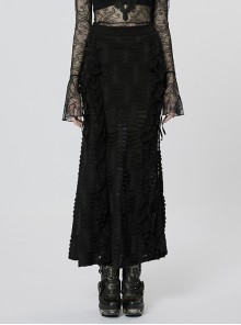 Single-Sided Slit Double-Layer Hole Knitted Symmetrical Wave Three-Dimensional Lace Black Gothic Sexy Skirt
