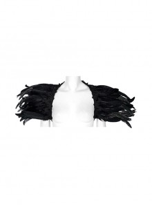 Black Delicate Welt Lace Dark Decadent Death Vibe Gothic Feather Shoulder Accessory