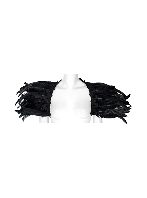 Black Delicate Welt Lace Dark Decadent Death Vibe Gothic Feather Shoulder Accessory