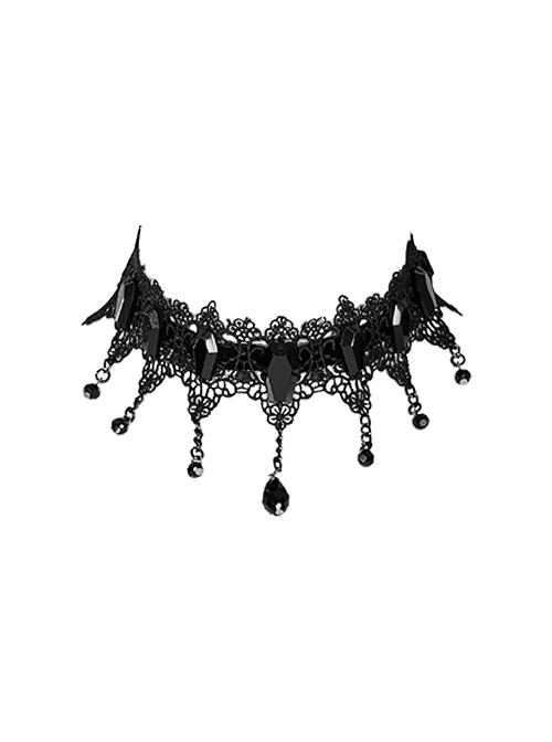 Hollow Lace Hand Stitched Hanging Pendant Jewelry Tail Adjustable Chain Black Gothic Glamorous Choker