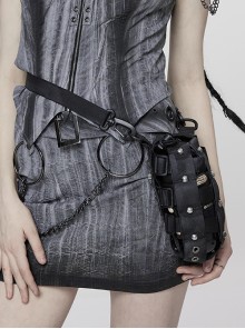 Adjustable Hardened Nylon Webbing Metal Rivets Black Punk Water Bottle Bag