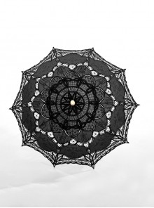 Hollow Thin And Delicate Embroidered Umbrella Frame Wooden Alloy Umbrella Bone Black Gothic Cotton Lace Umbrella