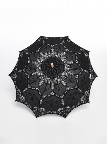 Hollow Thin And Delicate Embroidered Umbrella Frame Wooden Alloy Umbrella Bone Black Gothic Cotton Lace Umbrella