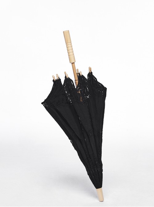 Hollow Thin And Delicate Embroidered Umbrella Frame Wooden Alloy Umbrella Bone Black Gothic Cotton Lace Umbrella