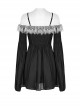 Black Waist One-Shoulder Suspender Court Lace Lace Elastic Elastic Lantern Sleeve Gothic Long-Sleeved Dress