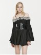 Black Waist One-Shoulder Suspender Court Lace Lace Elastic Elastic Lantern Sleeve Gothic Long-Sleeved Dress
