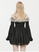 Black Waist One-Shoulder Suspender Court Lace Lace Elastic Elastic Lantern Sleeve Gothic Long-Sleeved Dress