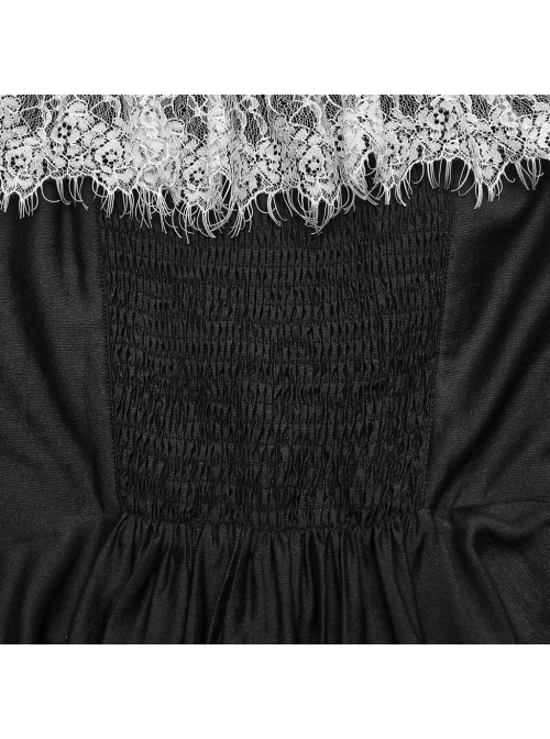 Black Waist One-Shoulder Suspender Court Lace Lace Elastic Elastic Lantern Sleeve Gothic Long-Sleeved Dress