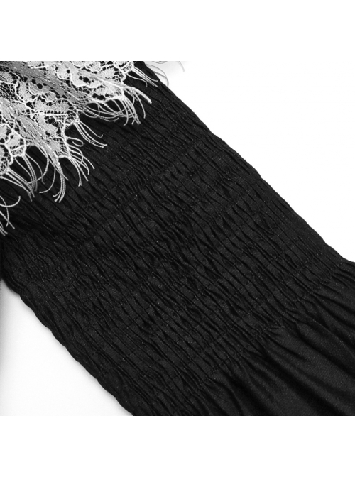 Black Waist One-Shoulder Suspender Court Lace Lace Elastic Elastic Lantern Sleeve Gothic Long-Sleeved Dress