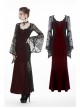 Black Lace Embroidery Long Sleeves Red Velvet Gothic Dress