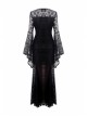 Black Lace Embroidery Long Sleeves Red Velvet Gothic Dress