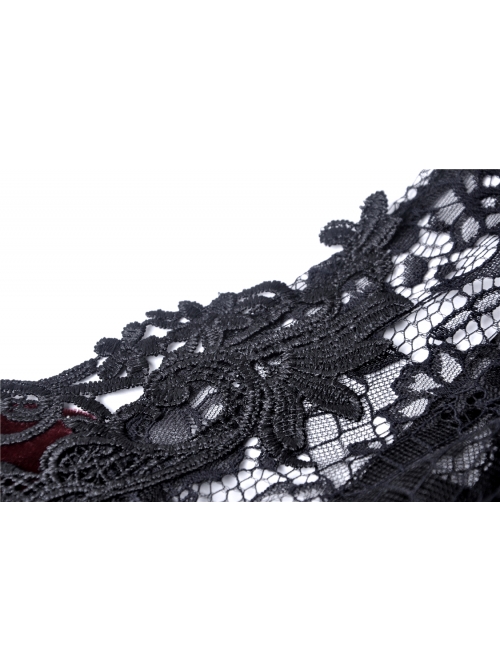 Black Lace Embroidery Long Sleeves Red Velvet Gothic Dress