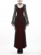 Black Lace Embroidery Long Sleeves Red Velvet Gothic Dress