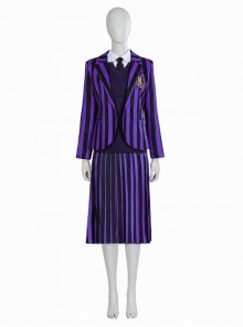 Wednesday Addams College Uniform Purple Version Halloween Cosplay Costume Full Set Without Shoes