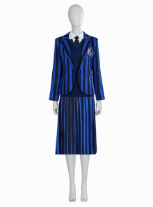 Wednesday Addams College Uniform Blue Version Halloween Cosplay Costume Full Set Without Shoes