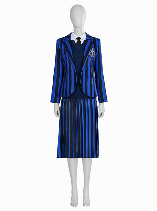 Wednesday Addams College Uniform Blue Version Halloween Cosplay Costume Full Set Without Shoes