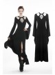 Black Chest Lace-Up Long Sleeves Slit Hem Punk Rock Long Dress