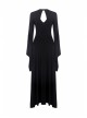 Black Chest Lace-Up Long Sleeves Slit Hem Punk Rock Long Dress