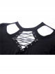 Black Chest Lace-Up Long Sleeves Slit Hem Punk Rock Long Dress