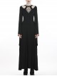 Black Chest Lace-Up Long Sleeves Slit Hem Punk Rock Long Dress