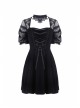 Black Lolita Halter Lace-Up Lace Embroidery With Necklace Gothic Dress