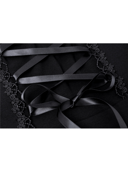 Black Lolita Halter Lace-Up Lace Embroidery With Necklace Gothic Dress