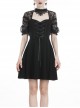 Black Lolita Halter Lace-Up Lace Embroidery With Necklace Gothic Dress
