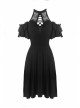 Black Chest Lace-Up Off-Shoulder Lace Sleeves Gothic Dress
