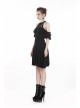 Black Chest Lace-Up Off-Shoulder Lace Sleeves Gothic Dress