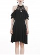 Black Chest Lace-Up Off-Shoulder Lace Sleeves Gothic Dress