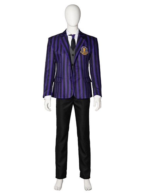 Wednesday Addams Purple Male School Uniform Halloween Cosplay Costume Full Set