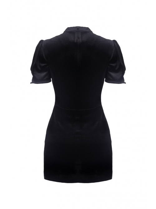 Black Chest Lace-Up Short Sleeves Vintage Bodycon Gothic Dress