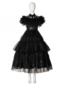 Wednesday Addams School Ball Black Dress Halloween Cosplay Costume Set Without Shoes And Socks