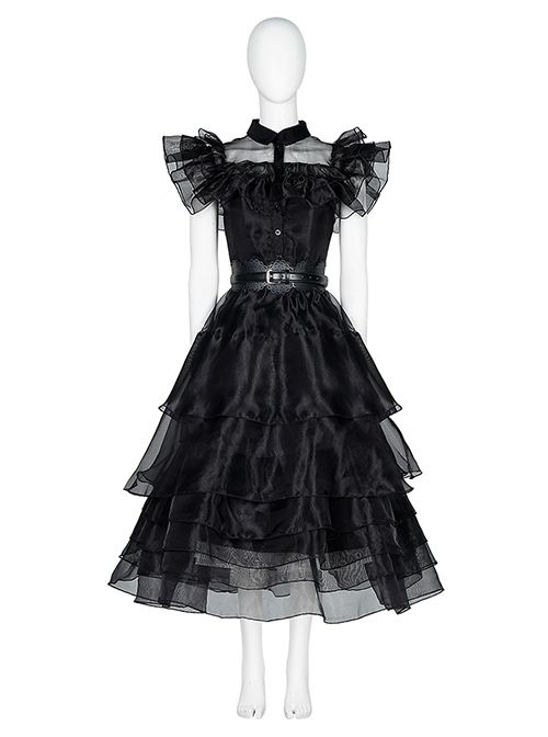 Wednesday Addams Halloween Cosplay Costume Black Ball Dress Full Set