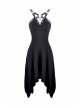 Black Off-Shoulder Chest Metal Straps Long Hem Punk Dress