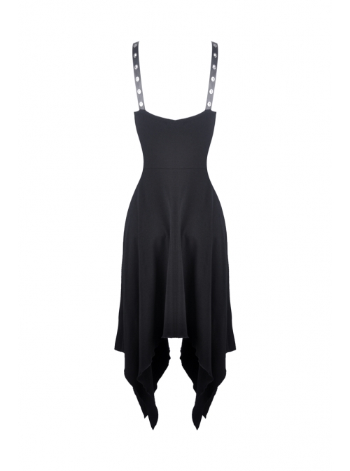Black Off-Shoulder Chest Metal Straps Long Hem Punk Dress