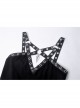 Black Off-Shoulder Chest Metal Straps Long Hem Punk Dress
