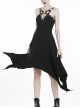 Black Off-Shoulder Chest Metal Straps Long Hem Punk Dress