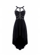 Black Off-Shoulder Leather Straps Metal Chain Tail Long Hem Punk Dress
