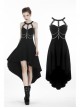 Black Off-Shoulder Leather Straps Metal Chain Tail Long Hem Punk Dress