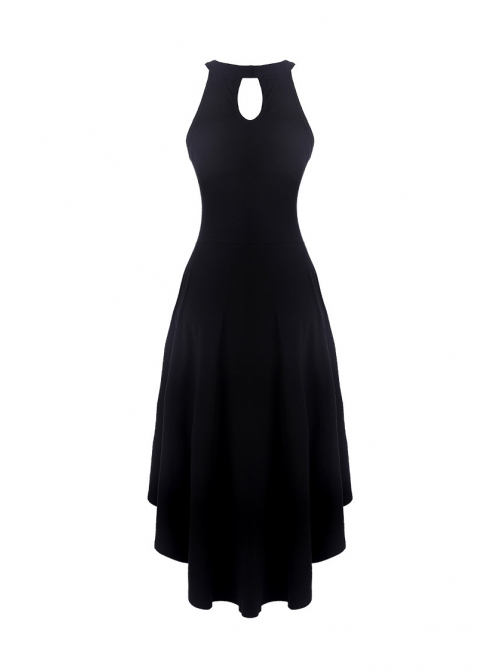Black Off-Shoulder Leather Straps Metal Chain Tail Long Hem Punk Dress