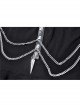 Black Off-Shoulder Leather Straps Metal Chain Tail Long Hem Punk Dress