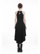 Black Off-Shoulder Leather Straps Metal Chain Tail Long Hem Punk Dress