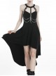 Black Off-Shoulder Leather Straps Metal Chain Tail Long Hem Punk Dress