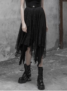 Black Reversible Soft Lace Chiffon Skirt Pleated Gothic Skirt