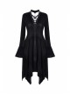 Black V-Neck Chest Lace-Up Long Sleeves Punk Rock Dress