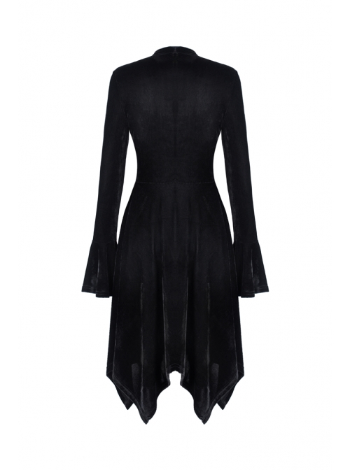 Black V-Neck Chest Lace-Up Long Sleeves Punk Rock Dress