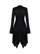 Black V-Neck Chest Lace-Up Long Sleeves Punk Rock Dress