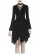 Black V-Neck Chest Lace-Up Long Sleeves Punk Rock Dress